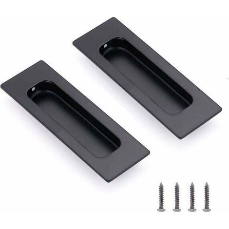 Poignée de coquille en acier inoxydable poignée de meuble cachée poignée de tiroir, poignée de porte coulissante poignée ovale incrustée avec armoire à vis/porte coulissante/tiroir (noir) 2 pièces (1/4)