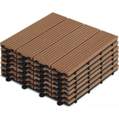 Oviala – Lot de 8 dalles clipsables en bois composite marron clair – Fixations invisibles – Système d'évacuation des eaux – Entretien facile