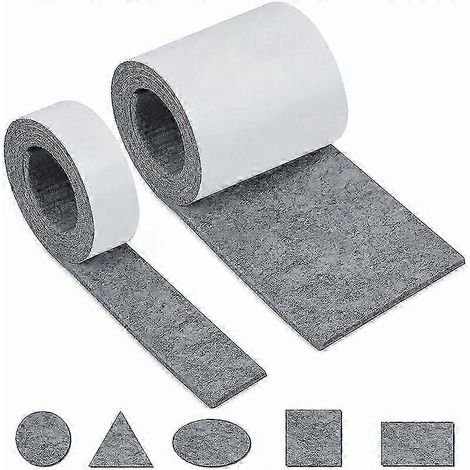 Feutre autocollant pour meubles, 2 rouleaux de feutre autocollant (100 bandes de 10 cm + 100 bandes de 2 cm), à découper à la taille et à la forme souhaitées. Patins antidérapants en feutre pour pieds (1/5)