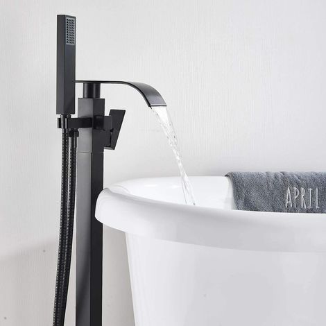 Zamery – Mitigeur de baignoire noir en laiton – Douchette incluse – Finition résistante aux taches – Installation flexible (1/4)