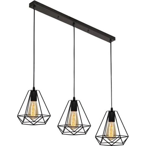 Moderne 3 Têtes Lustre Suspension forme Diamant Style Industrielle Creative Lampe de Plafond en Fer Abat-jour, E27 (1/3)
