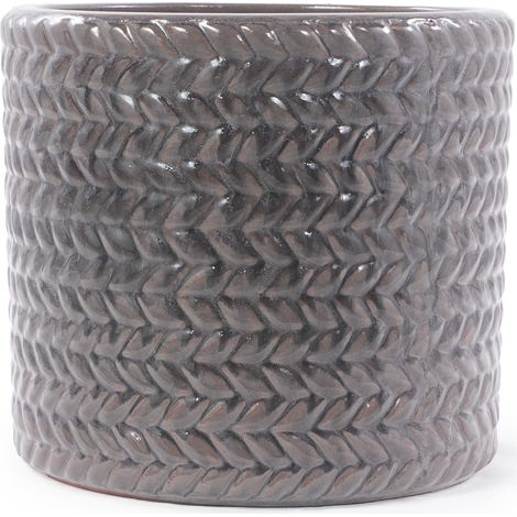Pot de fleur en céramique gris Ø24,5 cm avec trou de drainage, cache-pot respirant pour grandes succulentes et décoration intérieure (1/5)