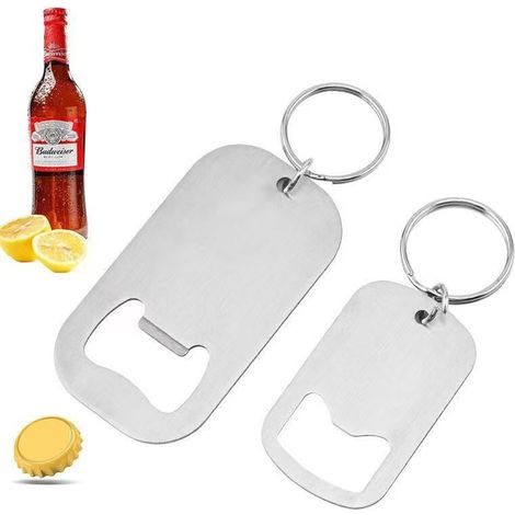 Apribottiglie in acciaio inox color argento, set da 2, apribottiglie per birra, apribottiglie per bevande, strumento, cacciavite, portachiavi (1/5)