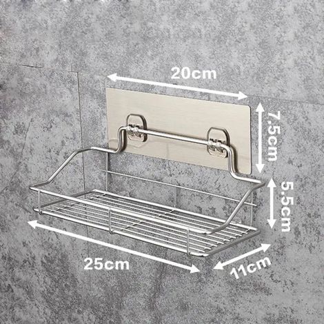 Étagère de rangement murale en acier inoxydable pour salle de bain, cuisine, salle de bain et toilettes (S), sans perçage. (1/5)