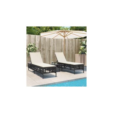 Chaises longues lot de 2 avec table noir résine tressée (1/5)