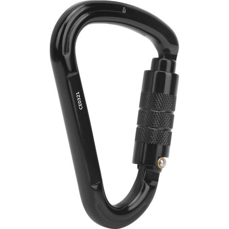 Karabiner mit Schnalle, 28 kN, Sicherheitsverschluss, schwarz, für Outdoor-Klettern (1/5)