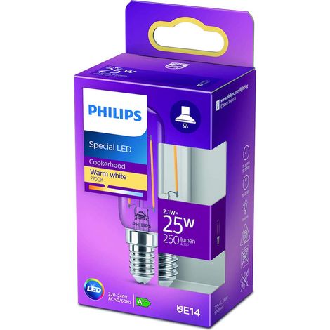 Philips – Ampoule LED E14 78333400 – 2.1 W = 25 W – Lumière blanche chaude 2700 K – Durée de vie 15000 h – Ø 2.5 cm x L 9 cm – 250 lumens