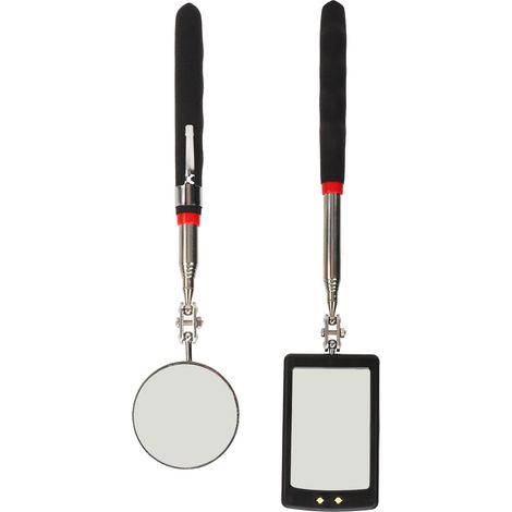 Ensemble de 2 miroirs d'inspection télescopiques avec éclairage LED, flexibles et rétractables, outils de ramassage ronds et carrés (1/5)