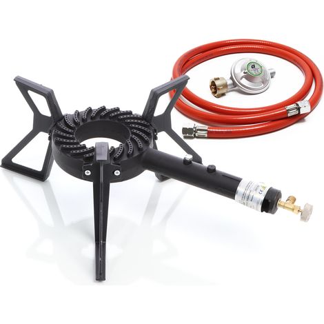 XPOtool Gaskocher Set max. 10,5 kW mit Gasdruckregler 50 mbar DE und Gasschlauch 1,5 m für Outdoor und Camping Gas Campingkocher