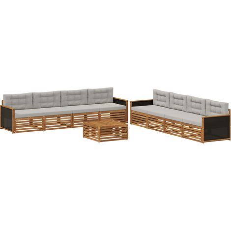 Outdoor Sofa Set 9 pcs Natural and Light Grey Polyester vidaXL (1/5)