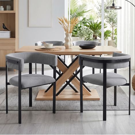 Juego de 6 sillas de comedor de chenilla gris, con cómodo respaldo semicircular y estructura metálica. (1/5)