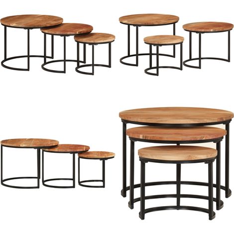 Satztische 3 Stk. Massivholz Akazie - Couchtisch - Massivholzmöbel - Akasienholz - Wohnzimmer Dekoration - Gestelle Schwarz - Home & Living (1/5)