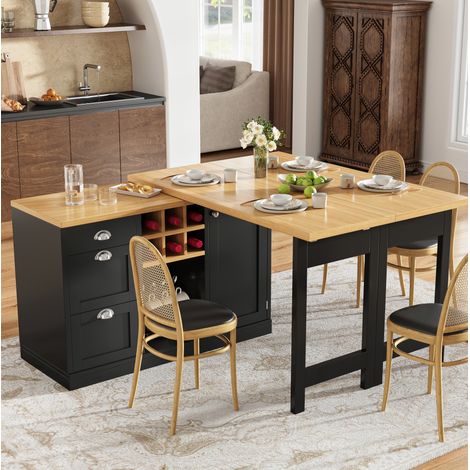 Tavolo da bar estensibile girevole a 360° con vano portaoggetti, per cucine di piccole dimensioni, 120-197x40x74 cm, MDF nero (1/5)