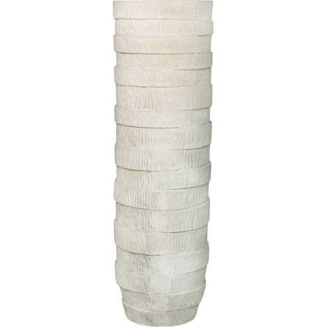 Vase décoratif franges circulaires en fibrocement blanc - Blanc ciment texturé (1/3)