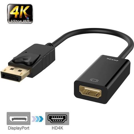 Adaptateur DisplayPort vers HDMI - ZAMUS - 4K - Noir - Haute définition audio et vidéo - Bureau étendu (1/4)