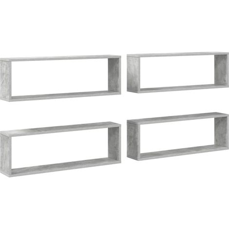 vidaXL Mensole Parete Cubo 4pz Grigio Cemento 80x15x26,5cm Multistrato