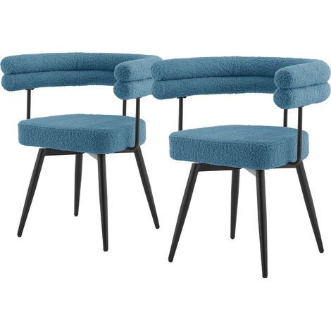 ML-Design Set di 2 Sedie da Sala da Pranzo Girevoli a 360° in Tessuto Teddy Blu, Poltrone da Soggiorno con Braccioli e Schienale Imbottito, Sedili Moderni Ergonomici con Gambe in Metallo per Ufficio