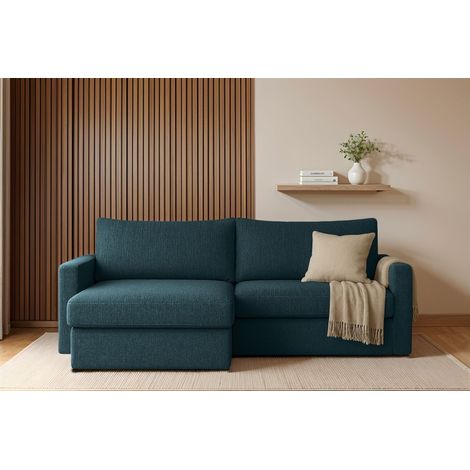 Ecksofa Sofa mit Schlaffunktion BENDIK Stoff Faro Dunkelblau Ottomane Links (1/3)