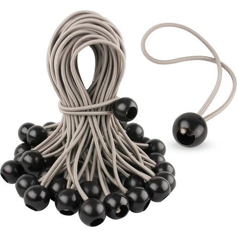 50 pcs Tendeur Elastique,Caoutchouc Professionnel avec Boule pour Tendeur Bache,Sangle Élastique,Bâche, Camping,Tente, Les Bagages,pavillon de Jardin,Camping (Noir 230 mm) (1/5)