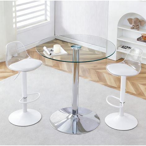 Conjunto de bar 89x89x92 cm en vidrio transparente, 2 taburetes regulables, compacto – MEUBLIV (1/5)