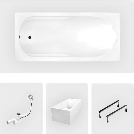Rechteckige Badewanne - 140 x 70 cm - mit Polystyrol-Verkleidung - Füße - Chromablauf - BONA