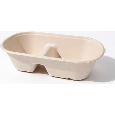Boîte repas en bagasse à deux compartiments, 1000 ml, couleur naturelle (1/5)
