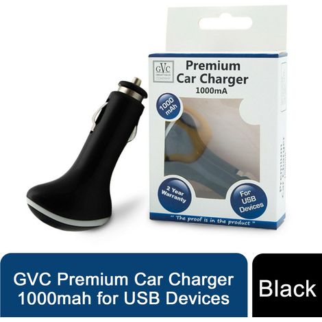 GVC Premium Car Charger 1000mah for USB Devices - Black (1/4)