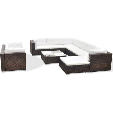 FIMEI Salon de jardin 10 pcs avec coussins Résine tressée Marron (1/5)