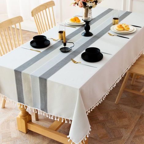 Nappe Carree Anti Tache Nappe Coton et Lin Lavable Nappe Tissu Tassel Style pour la Décoration des Tables dans Les Restaurants, Les Extérieurs et Les Jardins(140x140 cm) (1/5)