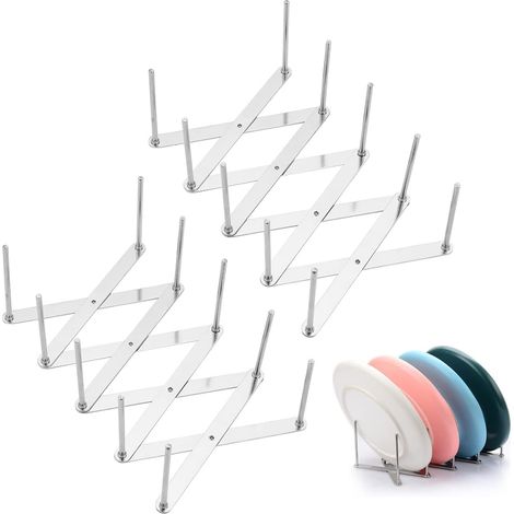 Lot de 2 supports de rangement télescopiques multifonctionnels en acier inoxydable pour assiettes, parfaits pour ranger et égoutter les aliments. Accessoires de cuisine adaptés au rangement et à l'égo (1/5)