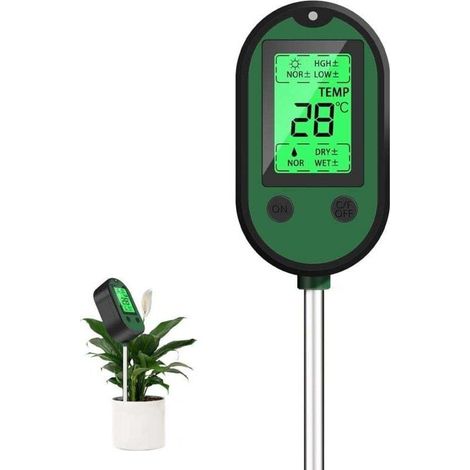 Testeur Humidité Plante Testeur de Sol 5 en 1 Affichage LCD Rétroéclairé avec PH/Température/Humidité/Lumière/Alertes (1/4)