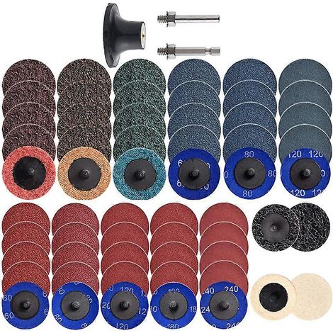 Ensemble de 60 disques de ponçage, disques de 5 cm à changement rapide avec porte-disques de 6,35 mm, pour le conditionnement de surface des meuleuses droites. (1/5)