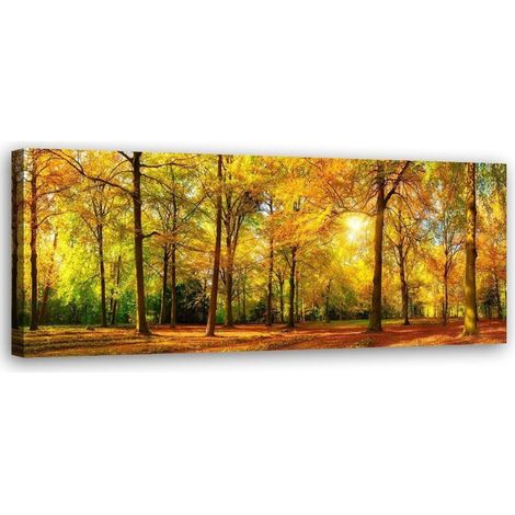 Tableau sur toile Forêt Automne Jaune Panorama 90x30 (1/5)