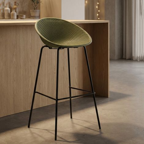 Trong Hocker, 2er-Set Indoor/Outdoor, Sitz mit Lochmuster, Sitzhöhe 75 cm, Metallstruktur, 51x82x58h cm Grün (1/5)