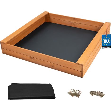 KOTARBAU® Bac à Sable Enfant Exterieur - Bois de Pin Imprégné - 100x100 cm - Marron - Bac à Sable Enfant - avec Bancs Intégrés et Feutre - pour Jardin