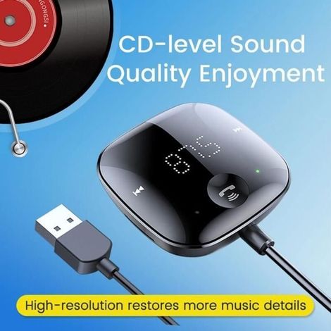 Adaptateur Bluetooth 5.0 Voiture, [Brancher et Utiliser] Recepteur Bluetooth Jack 3,5mm, Kit Main Libre Voiture Bluetooth
