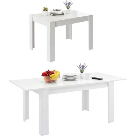 Dmora - Tavolo allungabile Corbara, Consolle con allunghe, Tavolo da pranzo, Ripiano estensibile da cucina, Made in Italy, 137x90 h79 cm, Bianco lucido