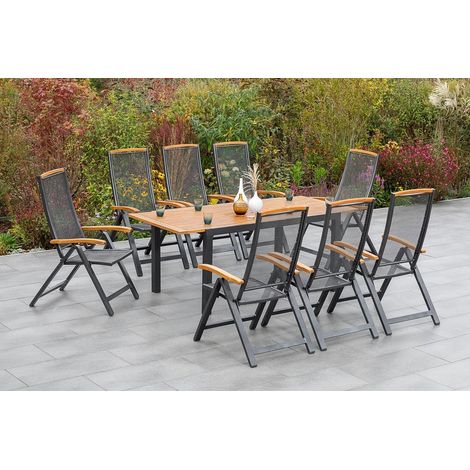 Tilos Set 9tlg 8 Klappsessel 1 Ausziehtisch 150/200x90cm