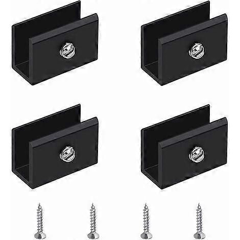 Clips pour verre, ensemble de 4 supports muraux pour étagère en verre, support d'étagère en verre noir, clips en alliage d'aluminium, compatibles avec du verre de 6 à 8 mm d'épaisseur. (1/4)