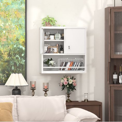 Mobile contenitore da parete 76,2 x 30,5 x 78 cm in metallo bianco per cucina FloraGrace (1/5)