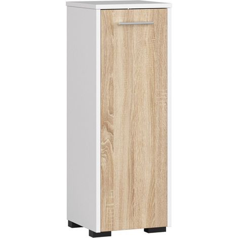 Akord – Colonne de salle de bain blanche 30 cm – 1 porte battante – Façade chêne sonoma – 2 étagères – Dimensions 30x30x85 cm (1/4)