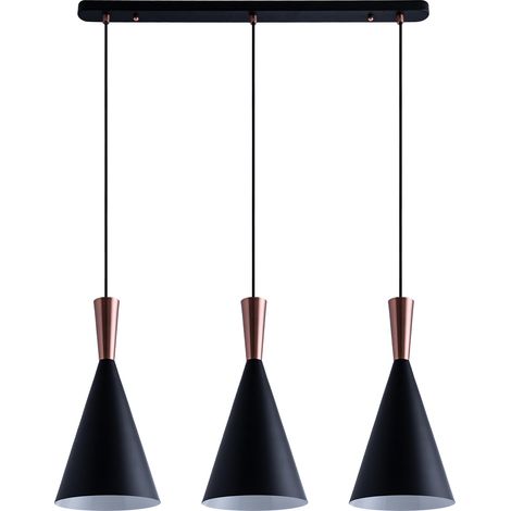 Paco Home Pendelleuchte Hängelampe Esszimmer Esstischlampe 1,5m Textilkabel KürzbarÃ18,5cm Schwarz-Kupfer, 3-flammig + Leuchtmittel ST64 Bernstein