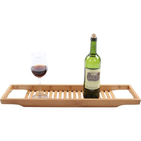 Plateau de baignoire moderne en bambou, étagère de rangement pour baignoire, porte-verres à vin (1/5)