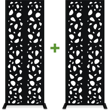 Lot de 2 panneaux décoratifs SUNNY Noir H.160cm motifs sur les côtés