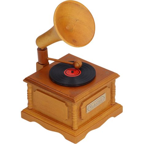 Boîte à musique vintage phonographe en bois simulé, idée cadeau pour mariage ou décoration de meuble.