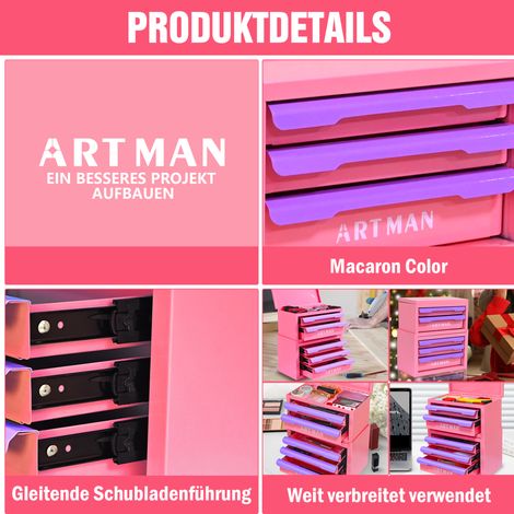 Meuble rangement 5 tiroirs 28,5x15,8x32 cm acier rose violet, gain de place bureau FloraGrace (1/5)