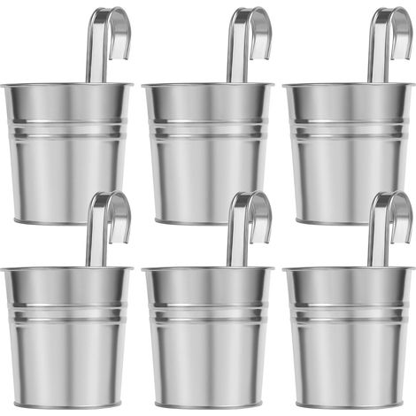 Lot de 6 Pots de Fleurs Intérieur Suspendu en Métal avec Crochet Amovible Décoration Jardinage - Argent (1/5)