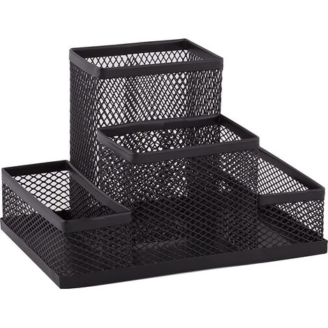 Organizador de escritorio lápices y notas metálico 20 cm Negro (1/4)