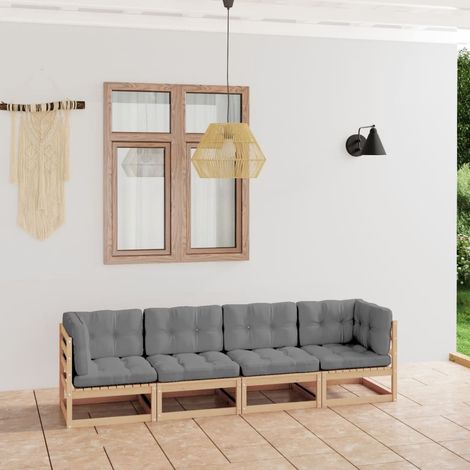 4-Sitzer-Gartensofa mit Kissen Kiefer Massivholz (1/5)
