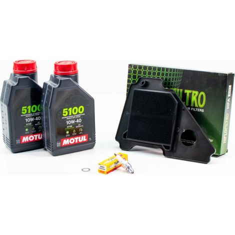 Kit Révision Filtres Bougies pour YAMAHA YBR 125 de 2005 à 2018 - MOTUL 5100 10W40 2L